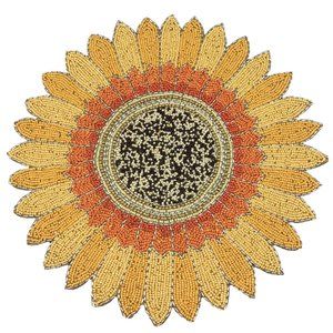 x4 Shabby Chic Beaded Yellow Sunflower Placemat Set Fall Thanksgiving Decor NEW